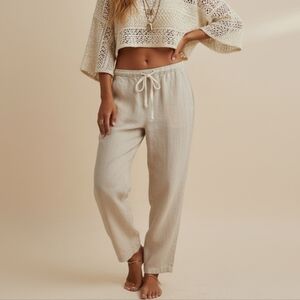 Vintage Cotton Ginny Low Rise Linen Blend Loose Fitting  Drawstring Pants